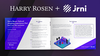 Harry Rosen and JRNI logos with screenshot of case study